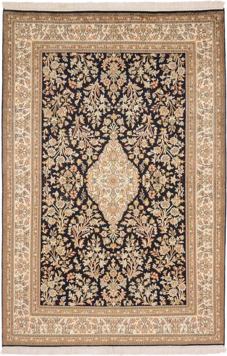Hand-Knotted Silk Kashmir Indian Rug, 127 × 189 cm