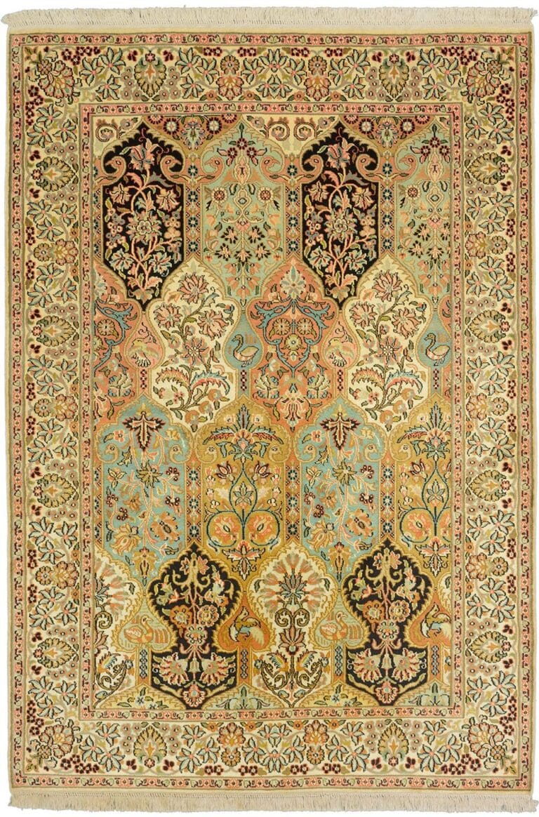 Hand-Knotted Wool & Silk Kashmir Indian Rug, 128 × 183 cm