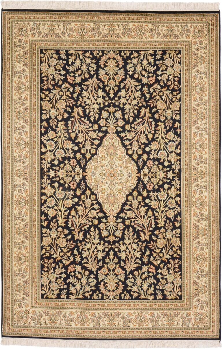 Kashmir Indian Rug 125 × 186 cm, Wool & Silk, hand-knotted