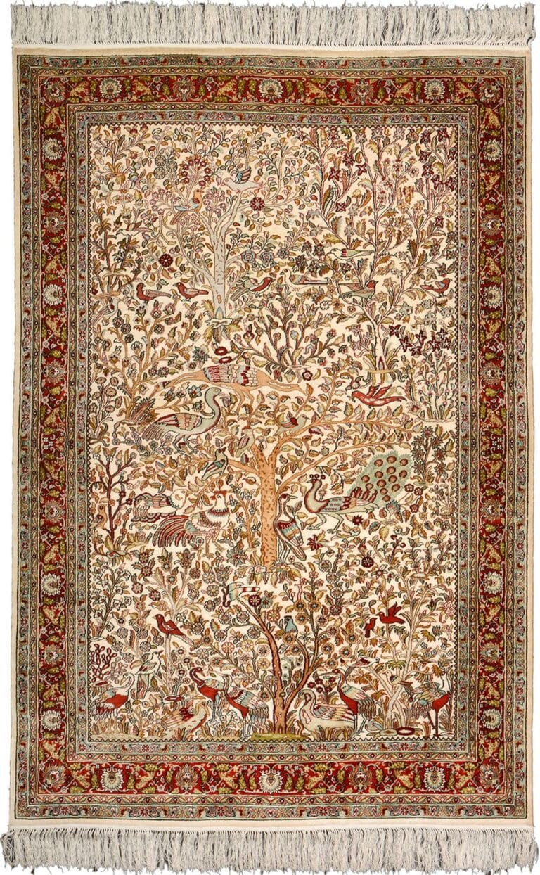 Hand-Knotted Silk Hereke Chinese Rug, 127 × 185 cm