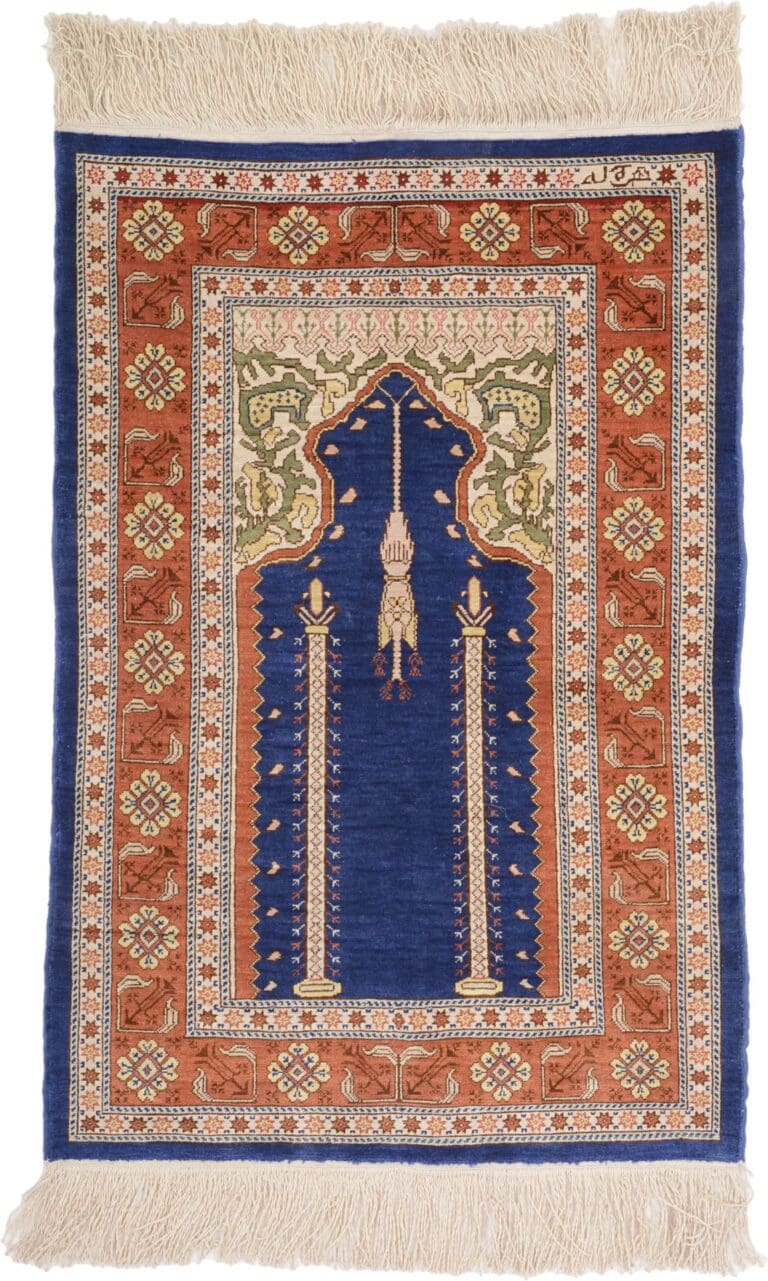 Hand-Knotted Wool Hereke Turkish Rug, 52 × 74 cm