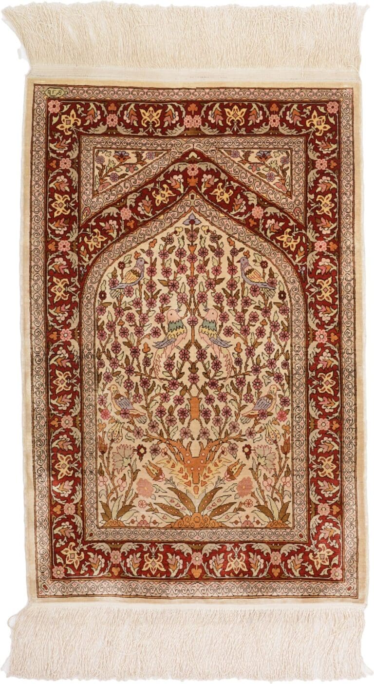 Hand-Knotted Wool Hereke Turkish Rug, 61 × 91 cm