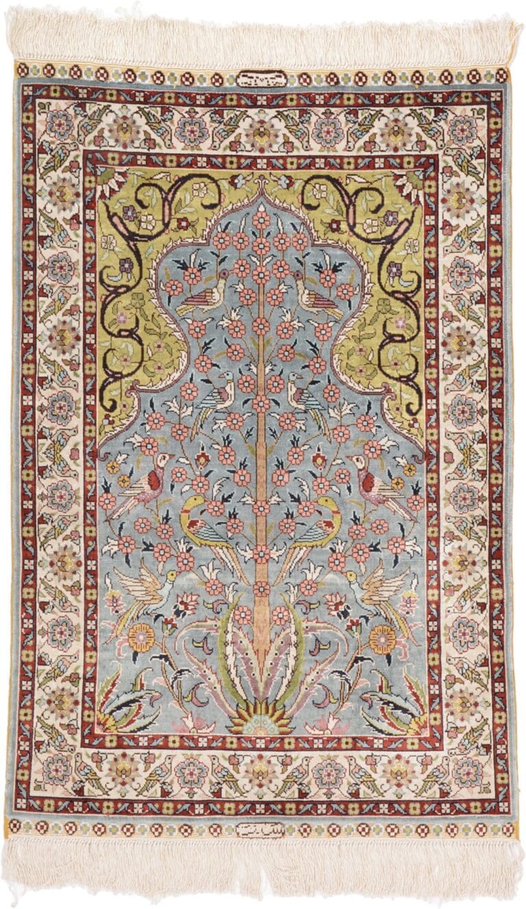 Hereke Turkish Rug — hand-knotted, 65 × 94 cm, Silk