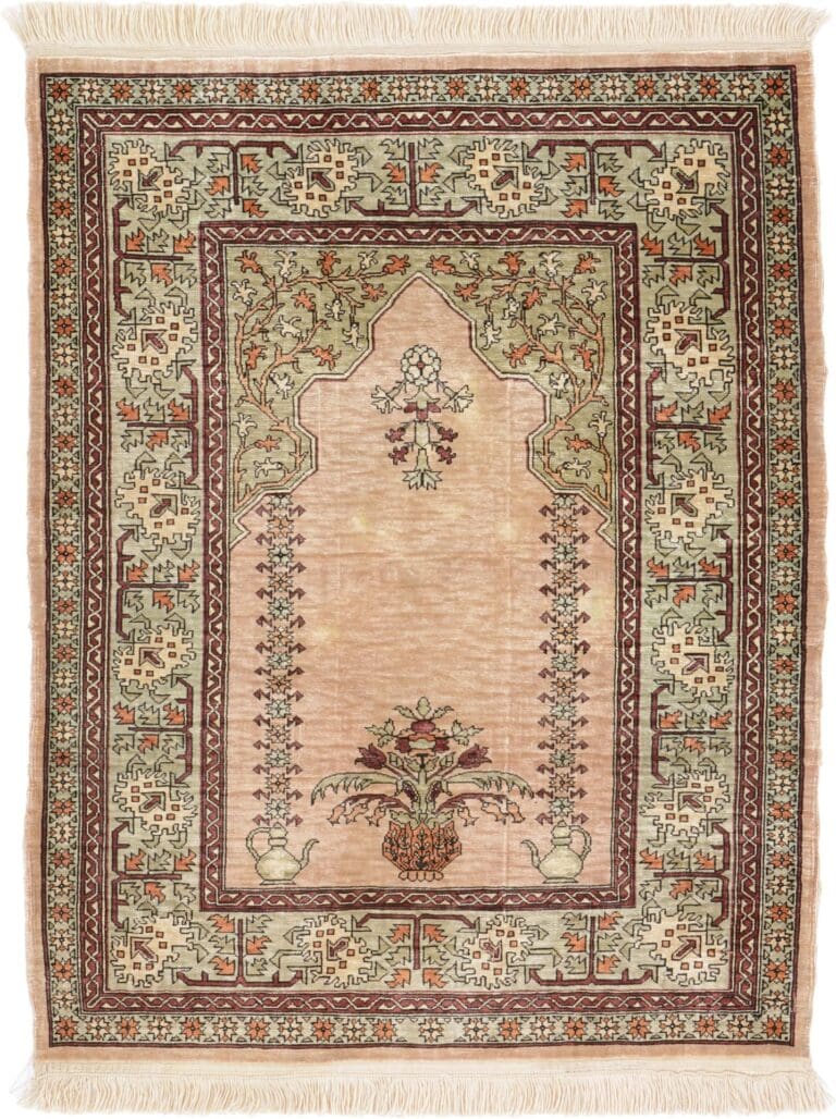 Hereke Turkish Rug — hand-knotted, 54 × 68 cm, Silk