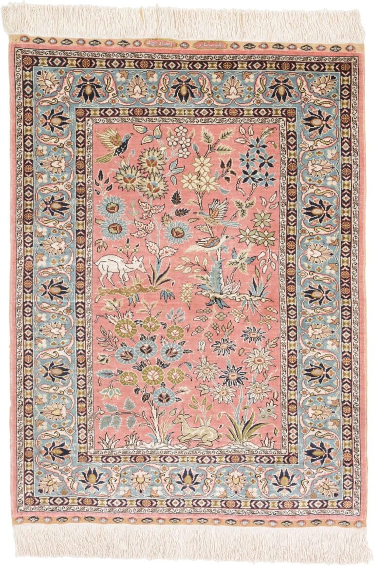 Hereke Turkish Rug — hand-knotted, 65 × 87 cm, Silk