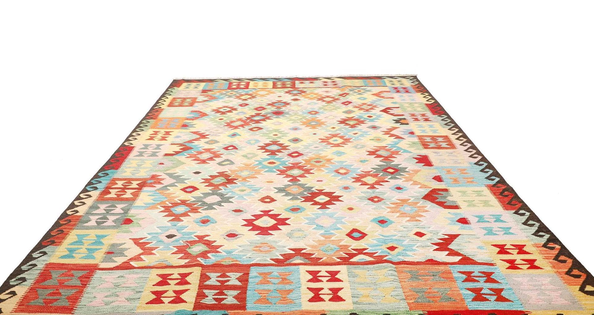 handgewebter-afghan-kelim-256-x-347-cm-geometrisches-muster-schurwolle-1 Kilim Afghan Rug — hand-woven, 256 × 347 cm, Wool
