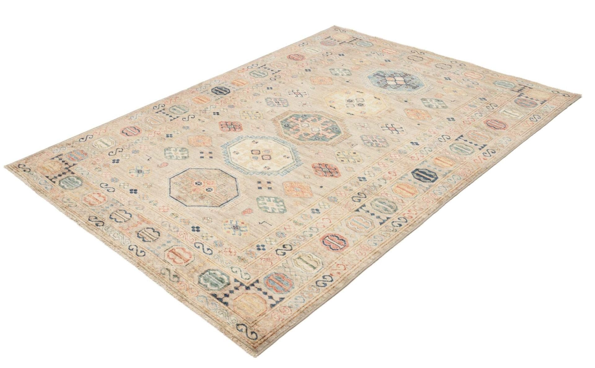 Hand-Knotted Wool Kazak Pakistani Rug, 153 × 209 cm