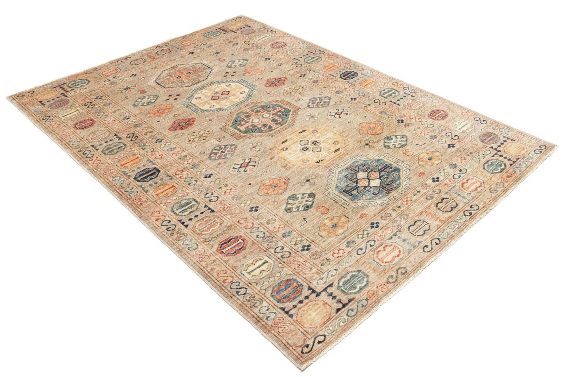 Hand-Knotted Wool Kazak Pakistani Rug, 153 × 209 cm