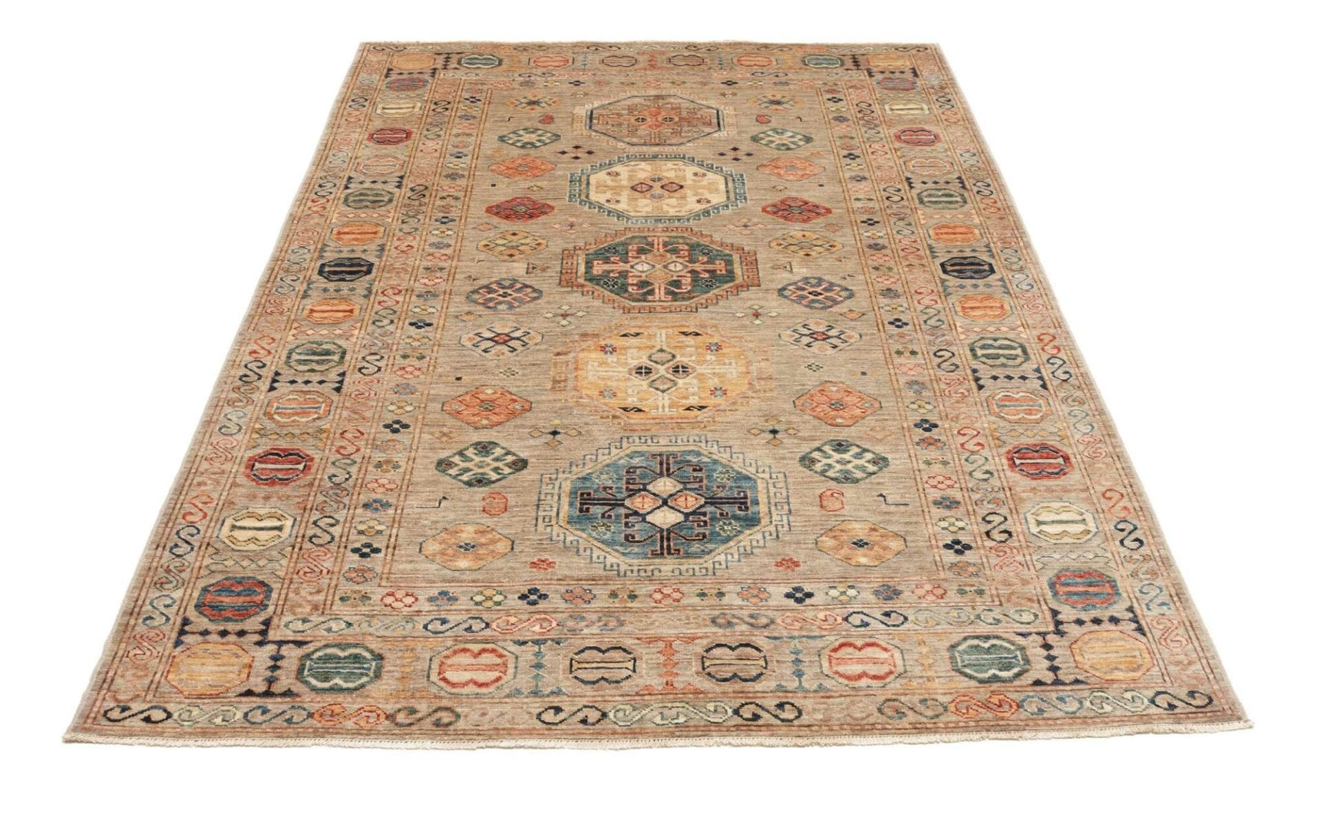Hand-Knotted Wool Kazak Pakistani Rug, 153 × 209 cm