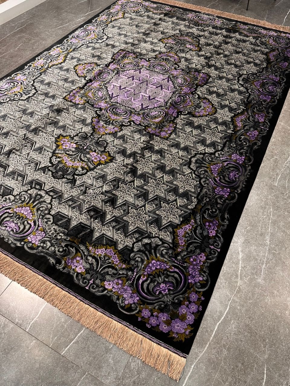 Hand-Knotted Silk Qom Persian Rug, 286 × 196 cm
