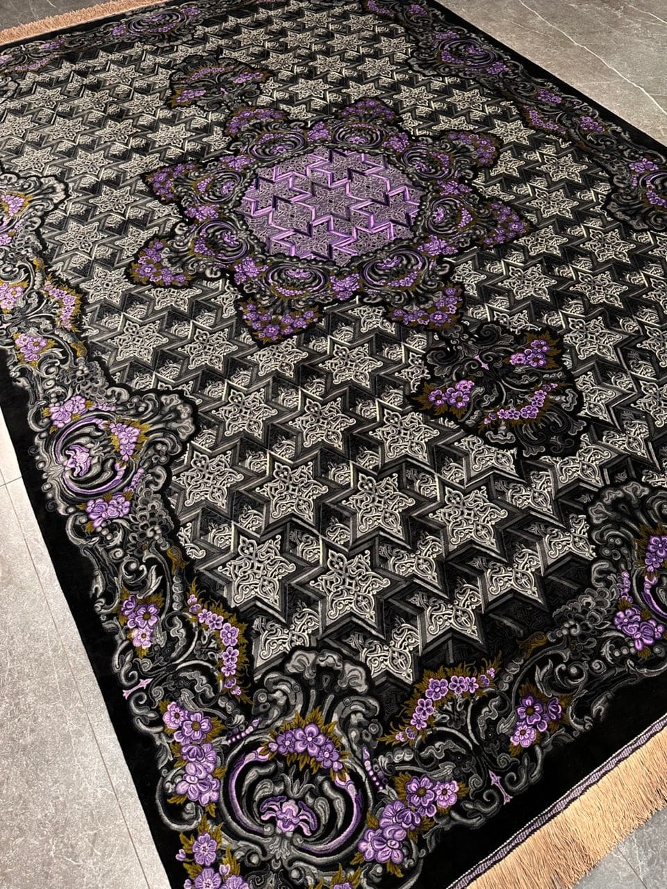 Hand-Knotted Silk Qom Persian Rug, 286 × 196 cm