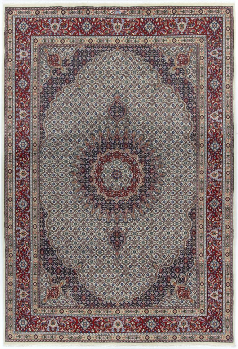 Hand-Knotted Wool Moud Persian Rug, 197 × 295 cm