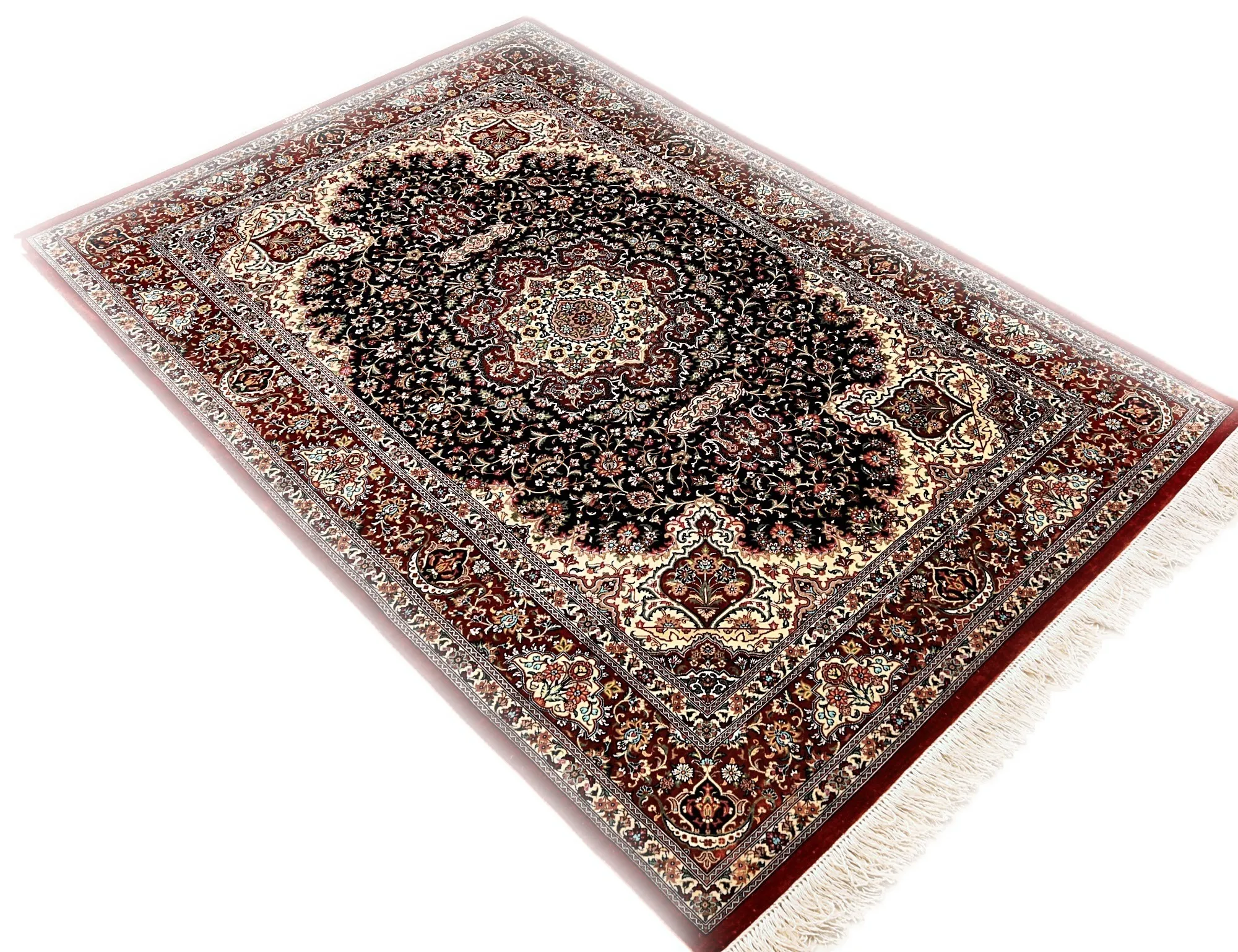 Hand-Knotted Silk Qom Persian Rug, 154 × 102 cm