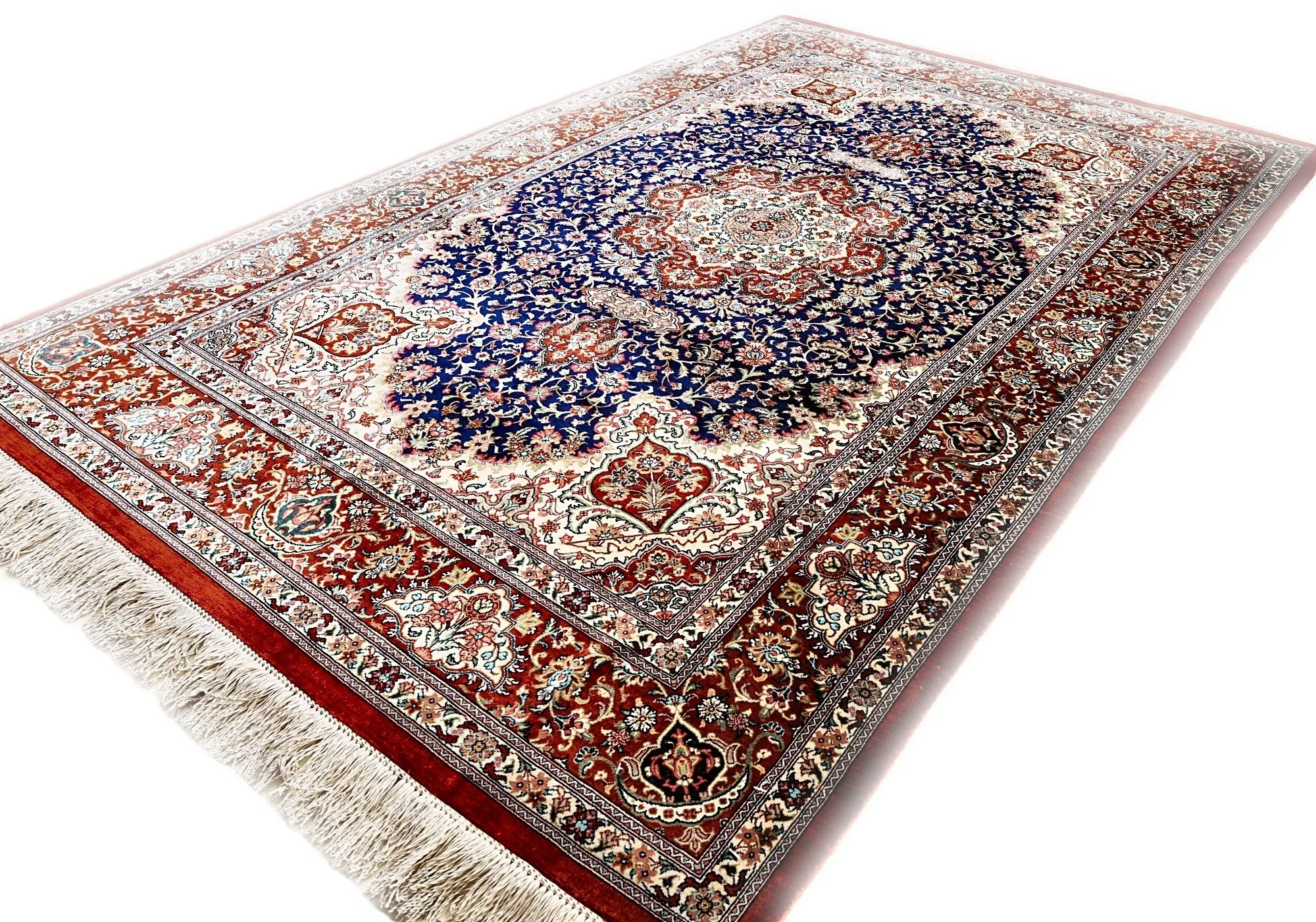 Hand-Knotted Silk Qom Persian Rug, 154 × 102 cm