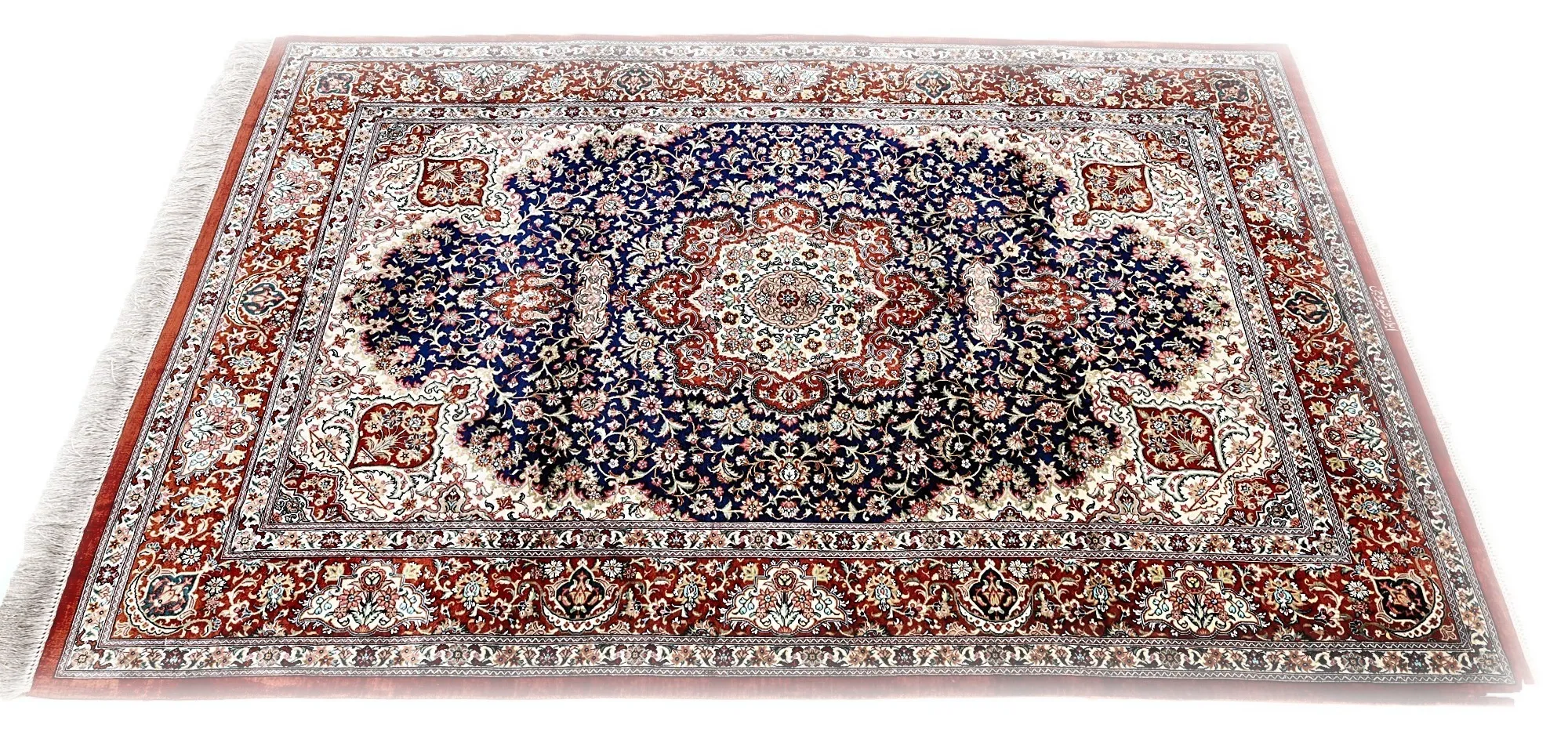 Hand-Knotted Silk Qom Persian Rug, 154 × 102 cm
