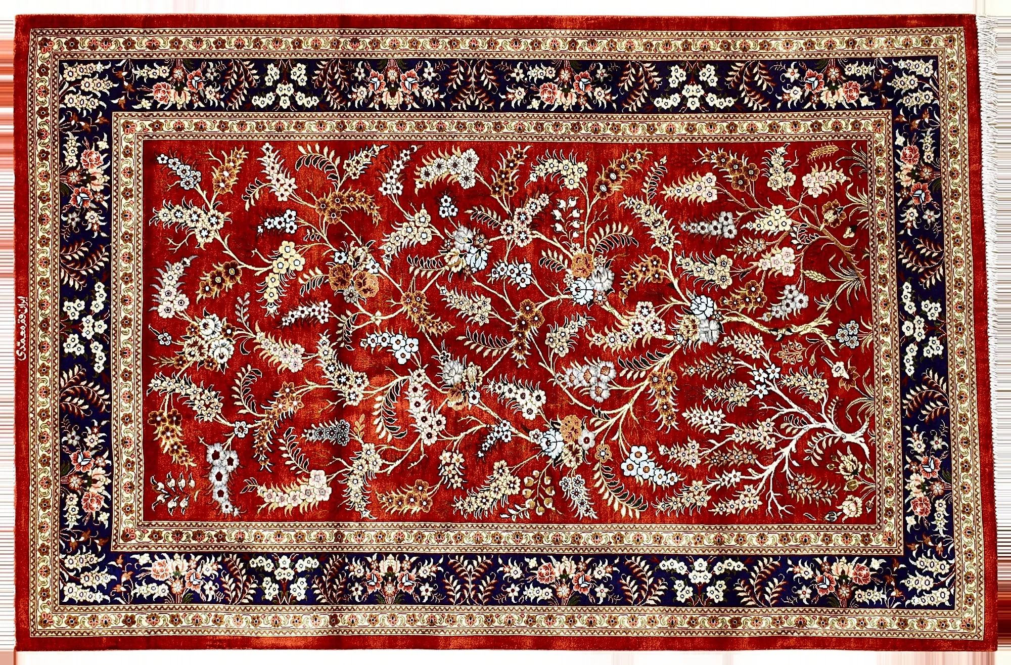Hand-Knotted Silk Qom Persian Rug, 150 × 98 cm