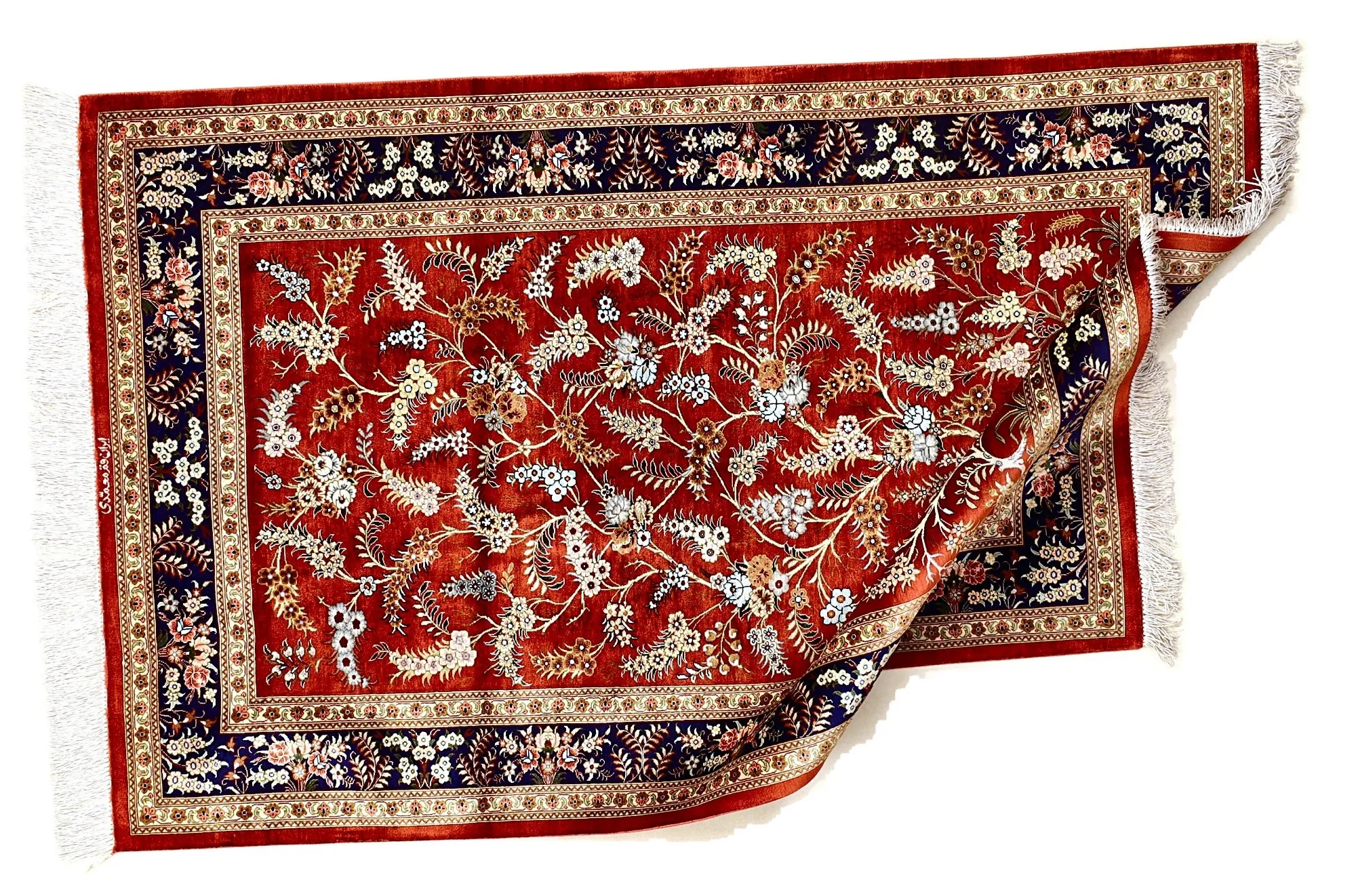 Hand-Knotted Silk Qom Persian Rug, 150 × 98 cm