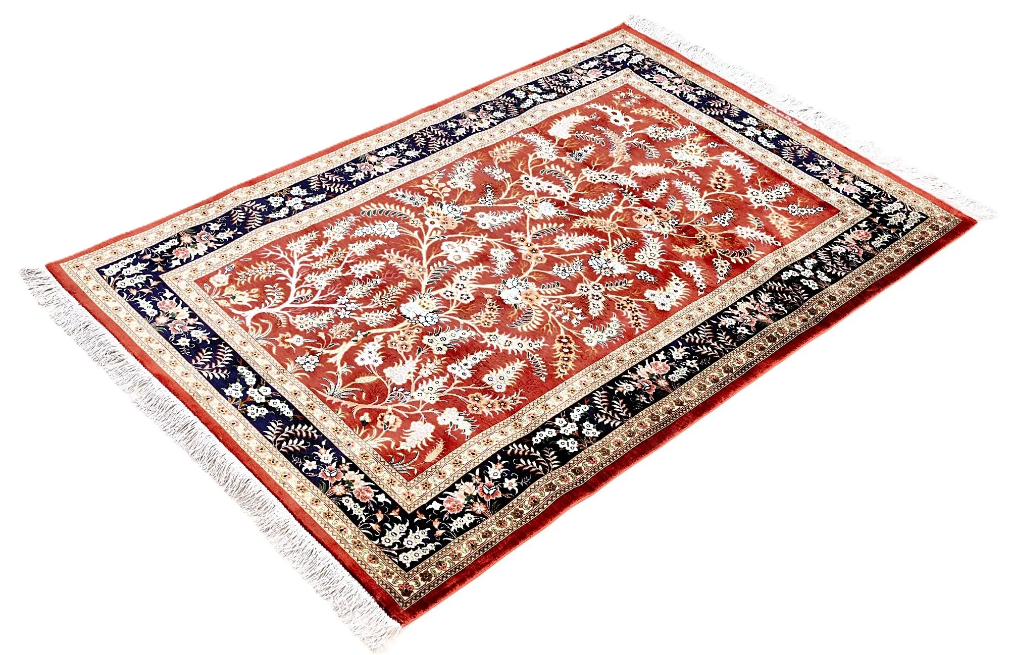 Hand-Knotted Silk Qom Persian Rug, 150 × 98 cm