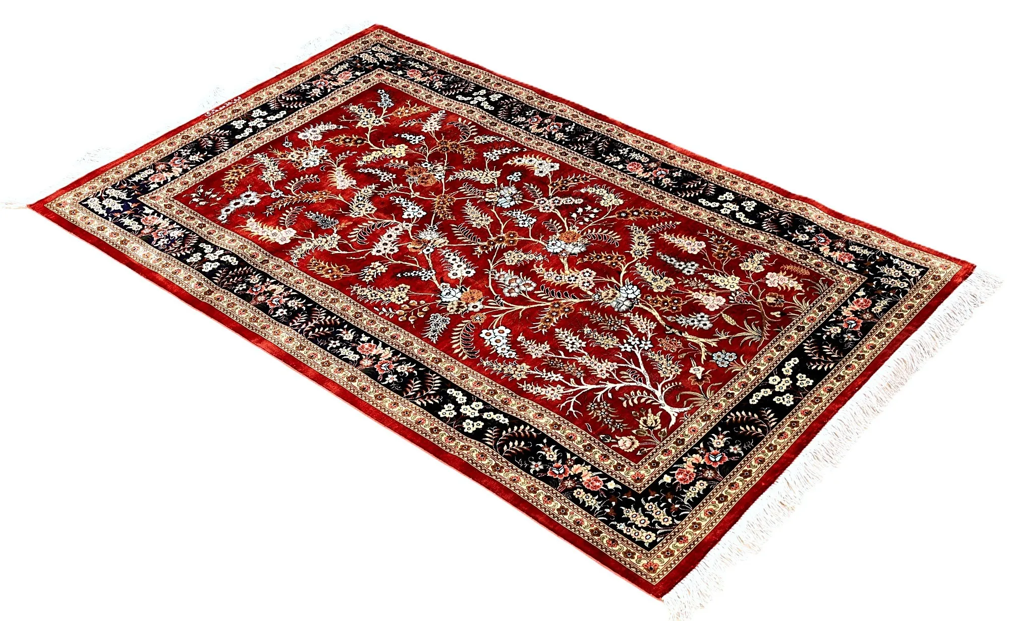 Hand-Knotted Silk Qom Persian Rug, 150 × 98 cm