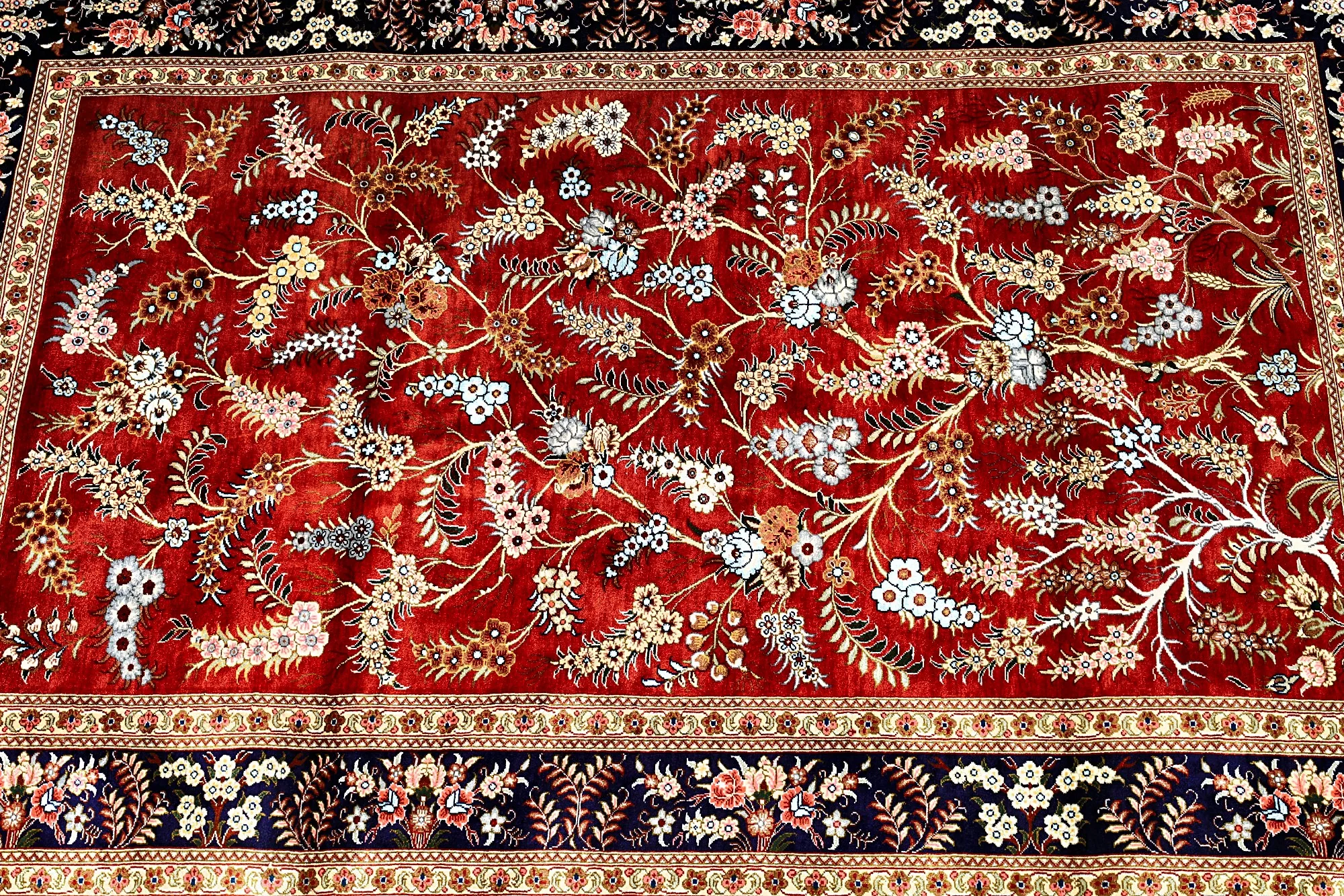 Hand-Knotted Silk Qom Persian Rug, 150 × 98 cm