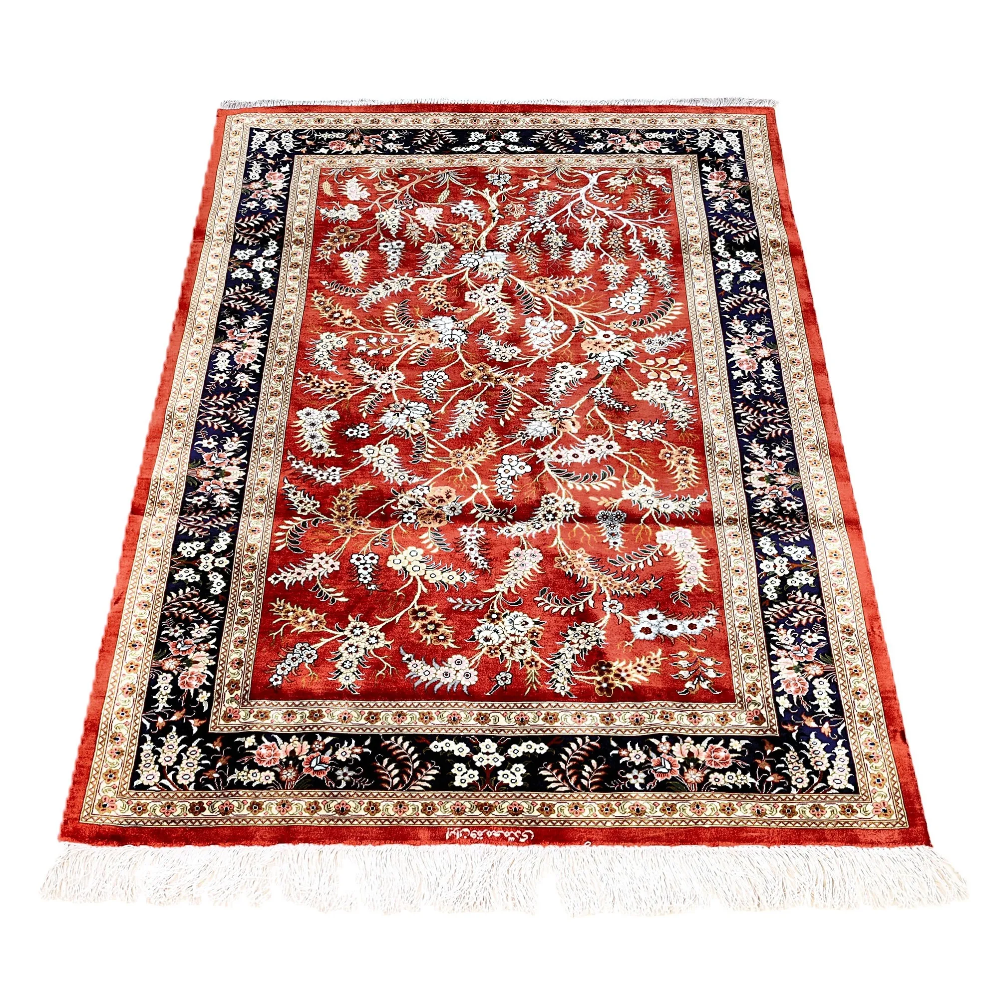 Hand-Knotted Silk Qom Persian Rug, 150 × 98 cm