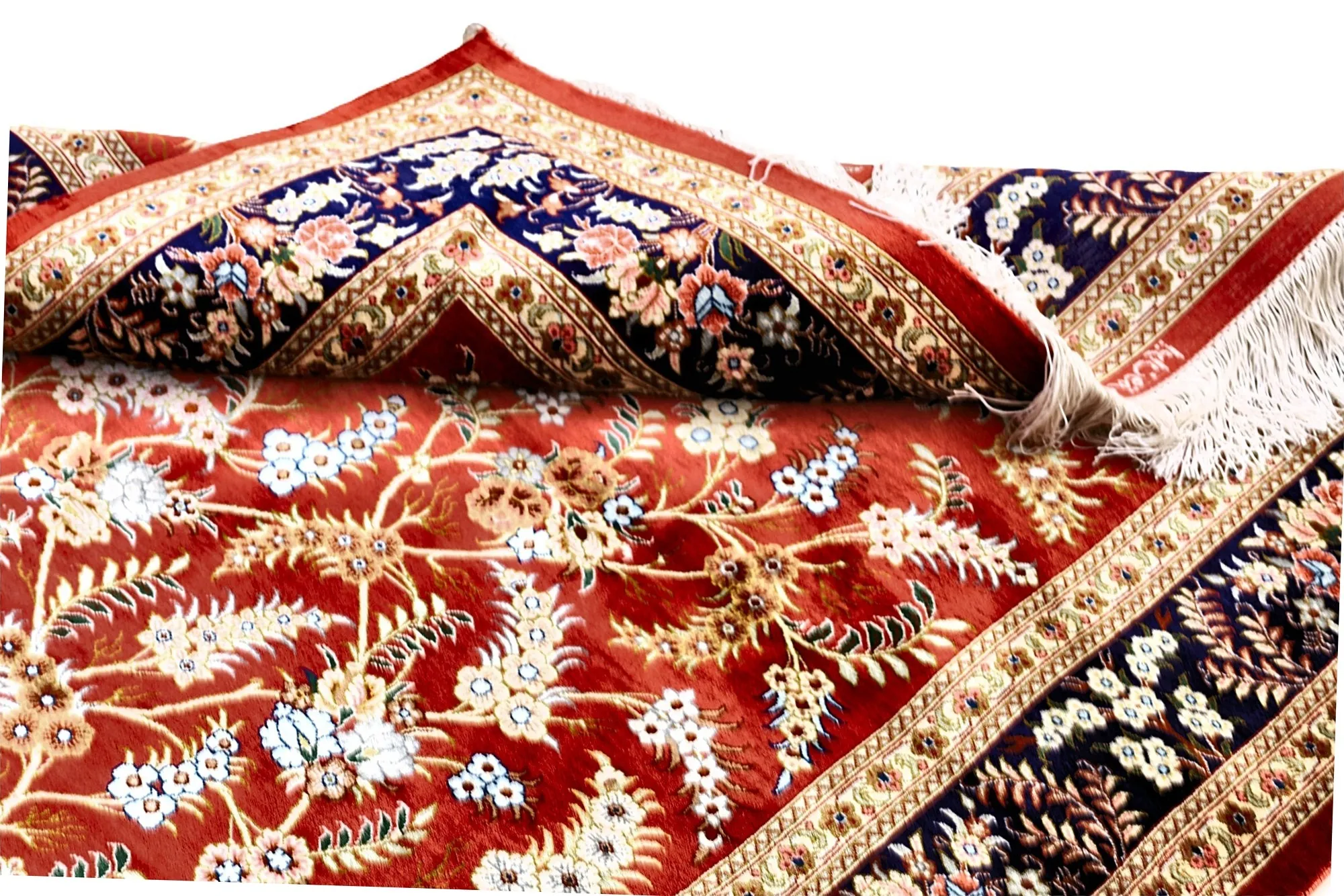 Hand-Knotted Silk Qom Persian Rug, 150 × 98 cm
