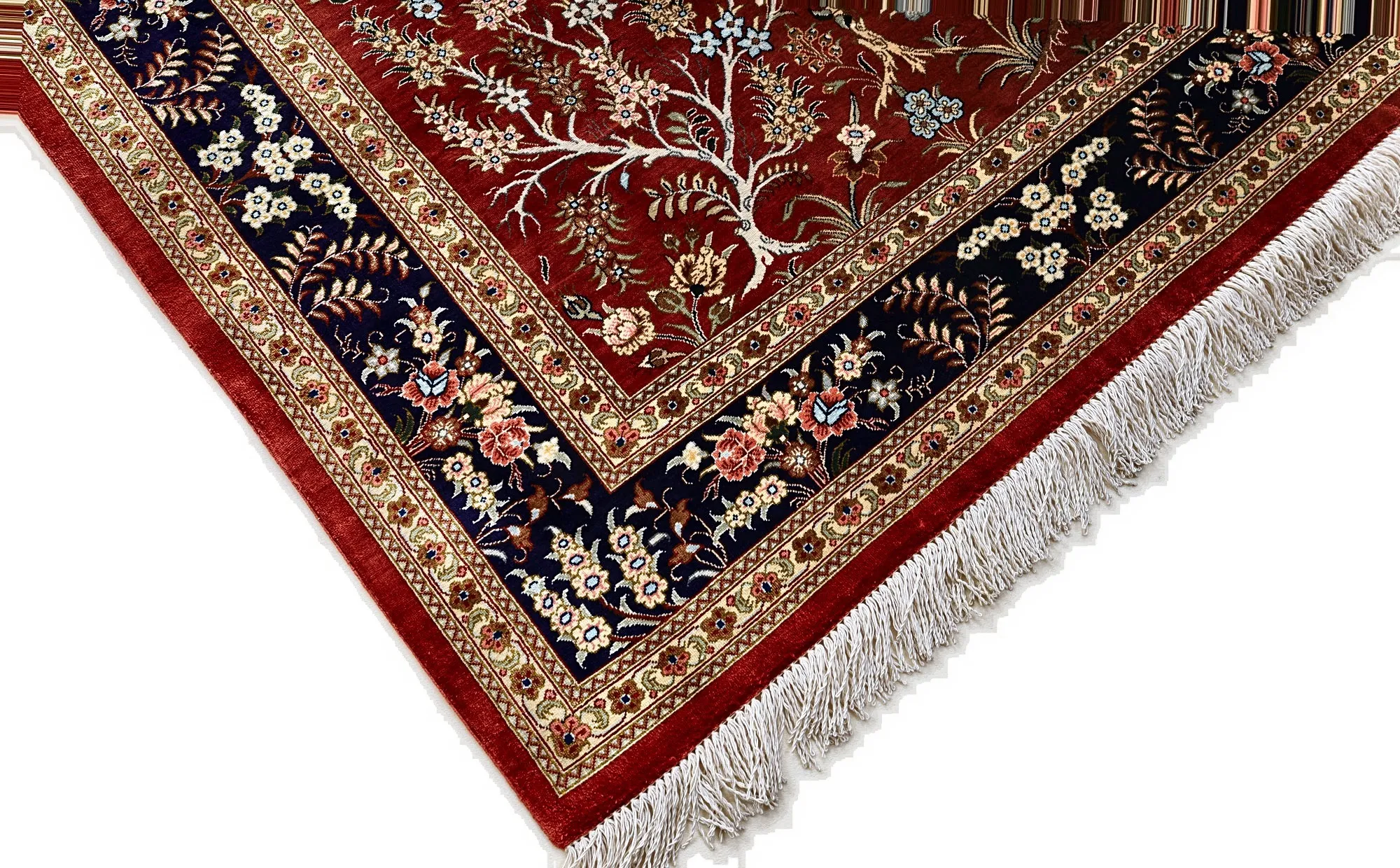 Hand-Knotted Silk Qom Persian Rug, 150 × 98 cm