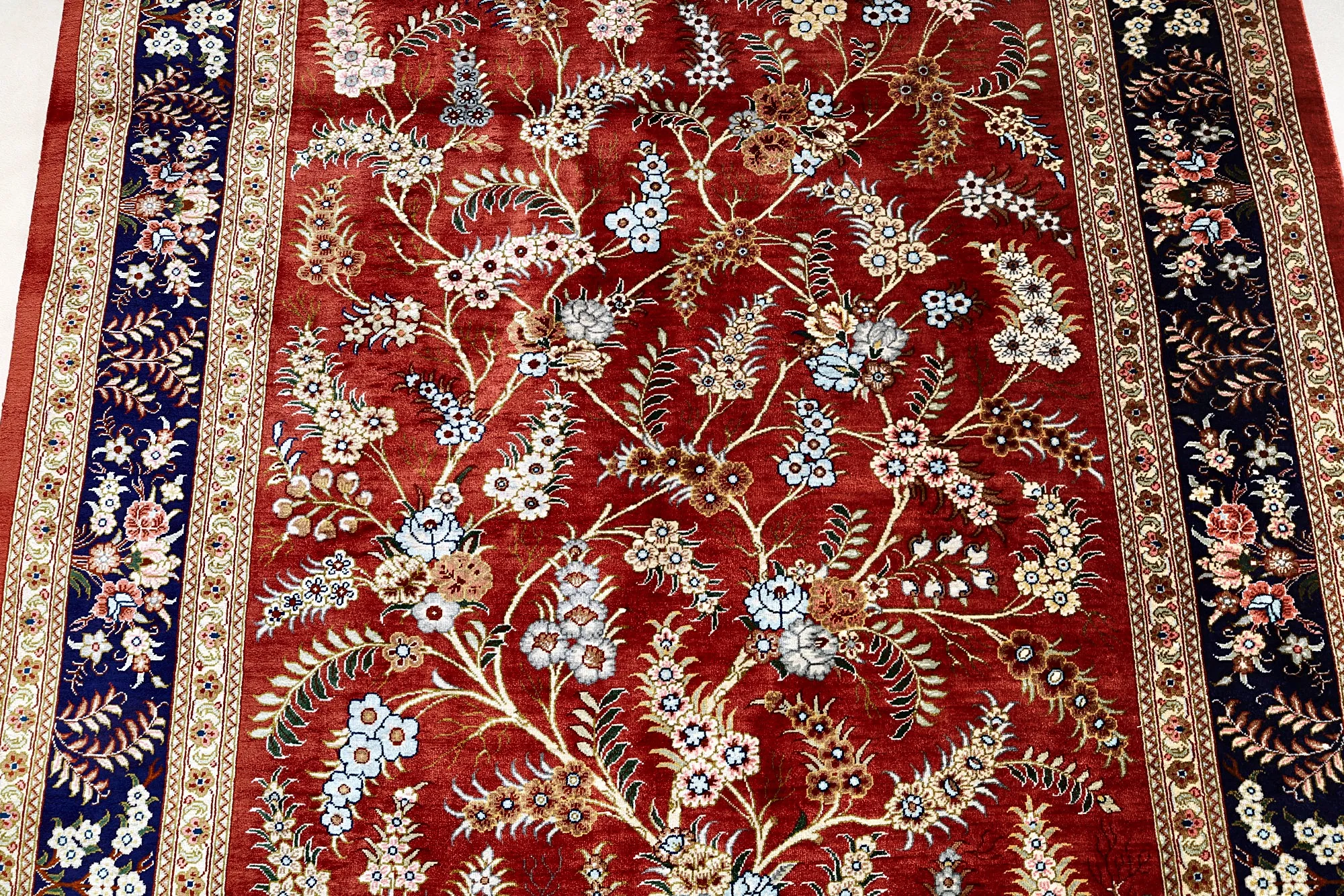 Hand-Knotted Silk Qom Persian Rug, 150 × 98 cm