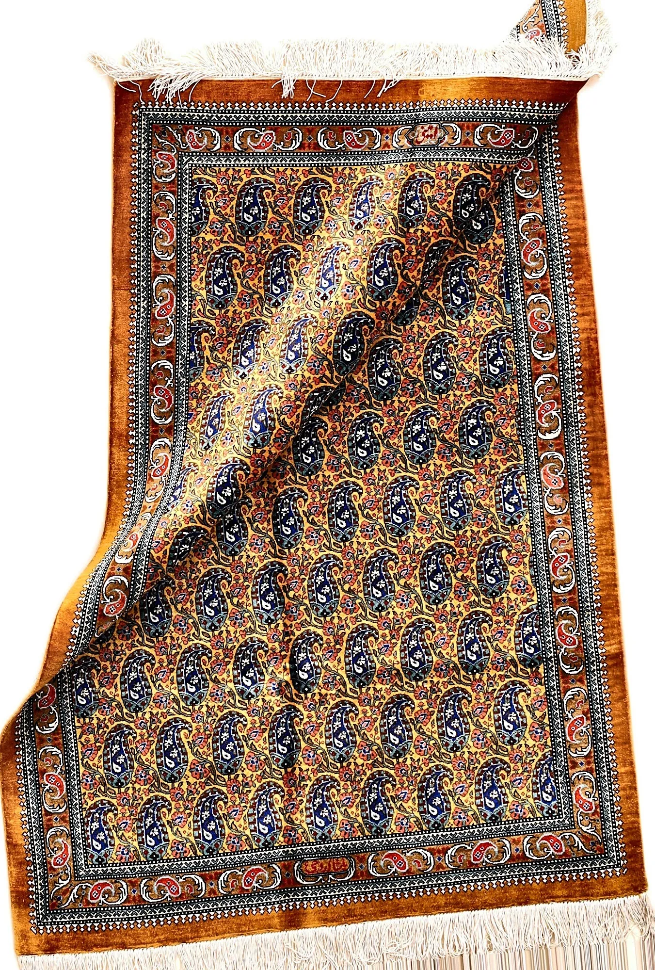 115785-01 Hand-Knotted Silk Qom Persian Rug, 117 × 80 cm