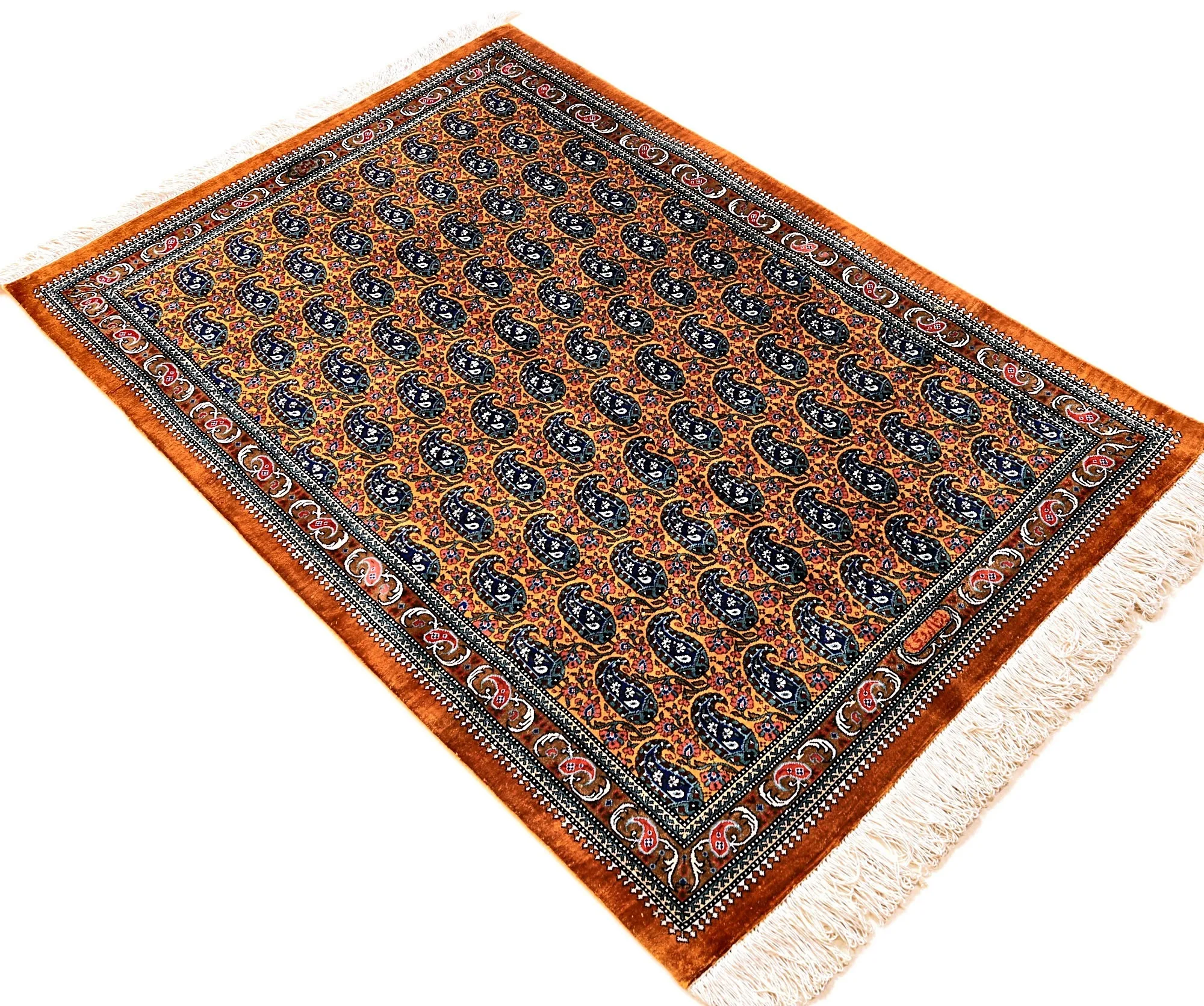115785-03 Hand-Knotted Silk Qom Persian Rug, 117 × 80 cm