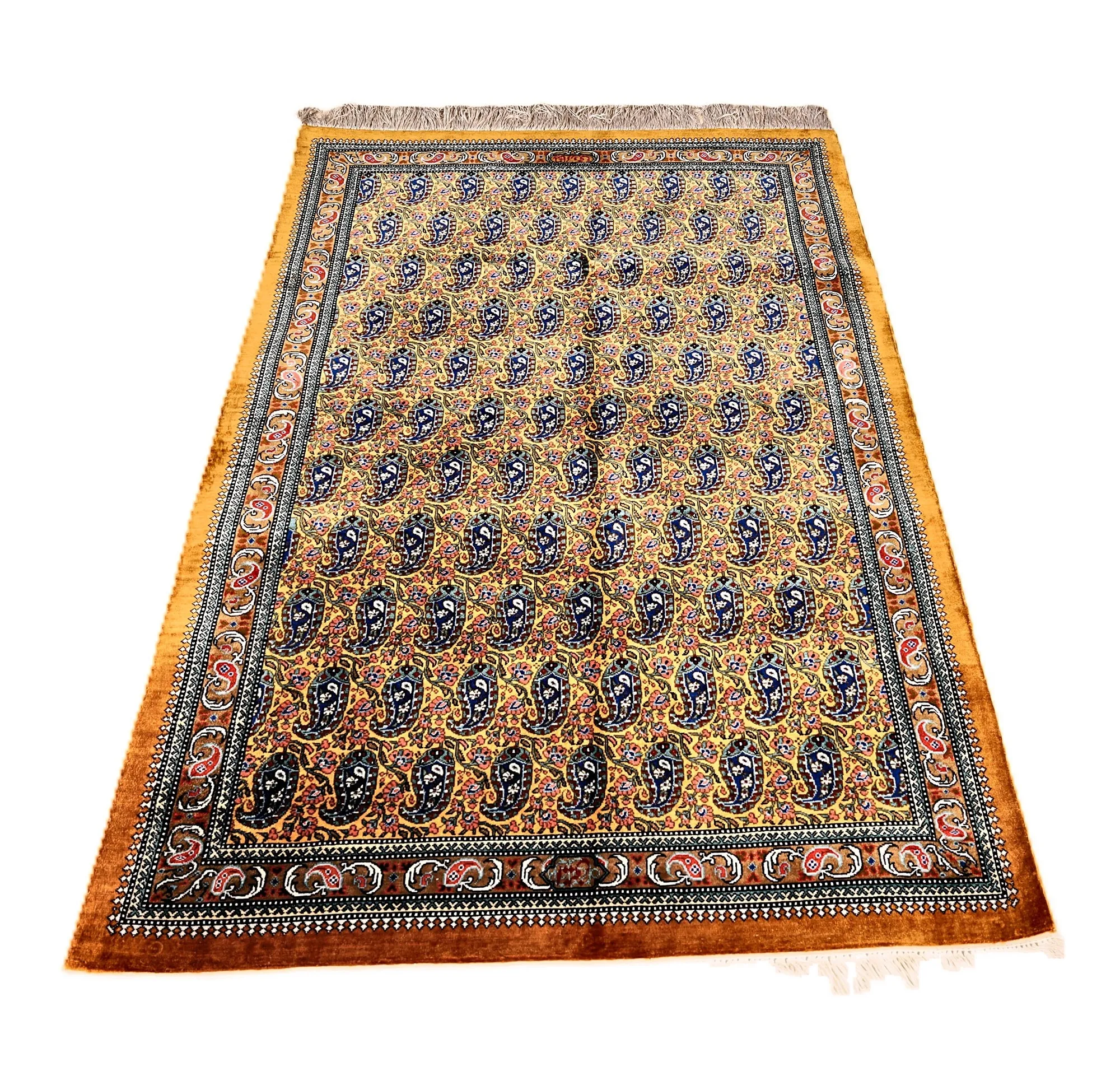 115785-09 Hand-Knotted Silk Qom Persian Rug, 117 × 80 cm