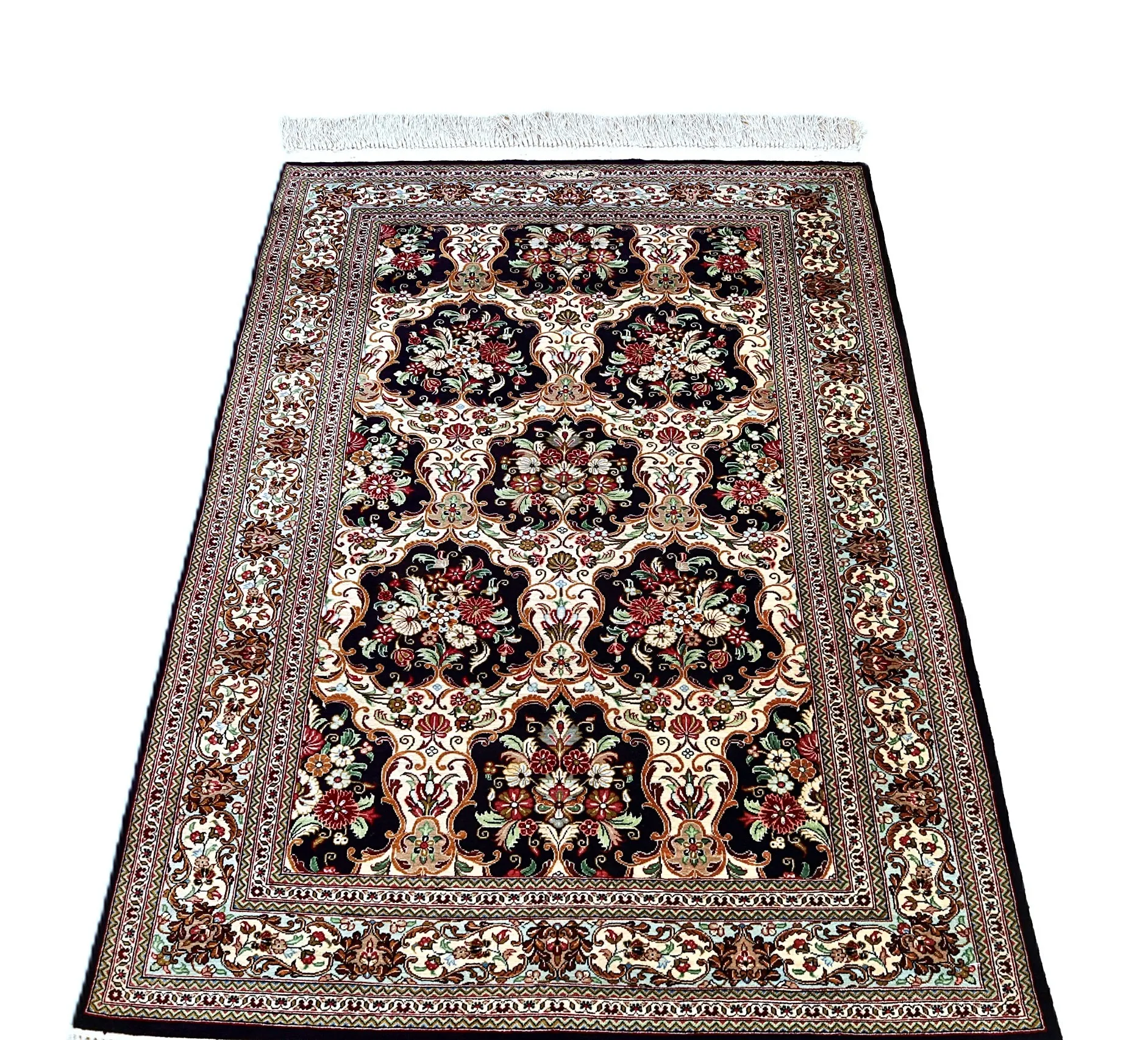 Hand-Knotted Silk Qom Persian Rug, 114 × 80 cm