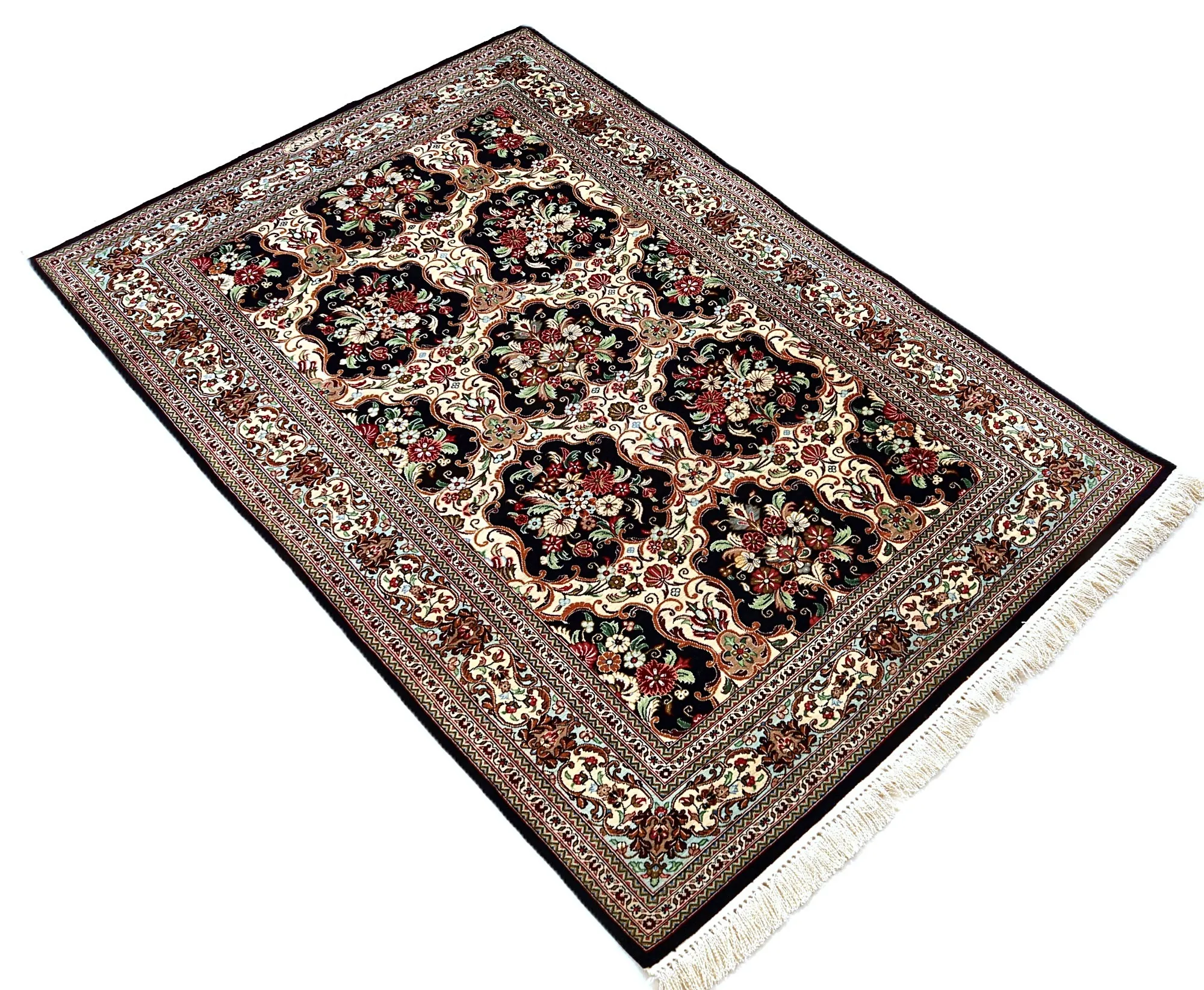 Hand-Knotted Silk Qom Persian Rug, 114 × 80 cm