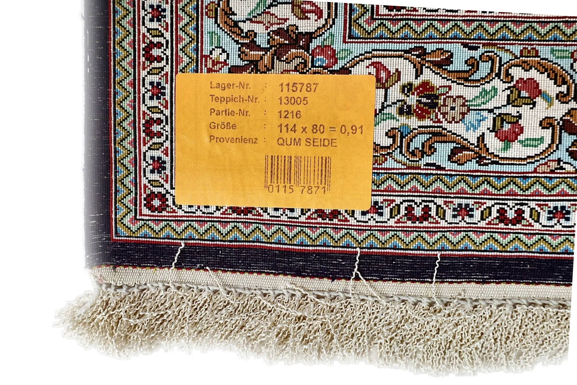 Hand-Knotted Silk Qom Persian Rug, 114 × 80 cm