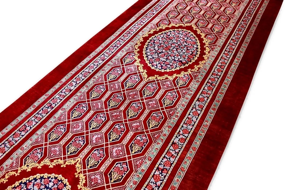 118092-13 Hand-Knotted Silk Qom Persian Rug, 308 × 80 cm
