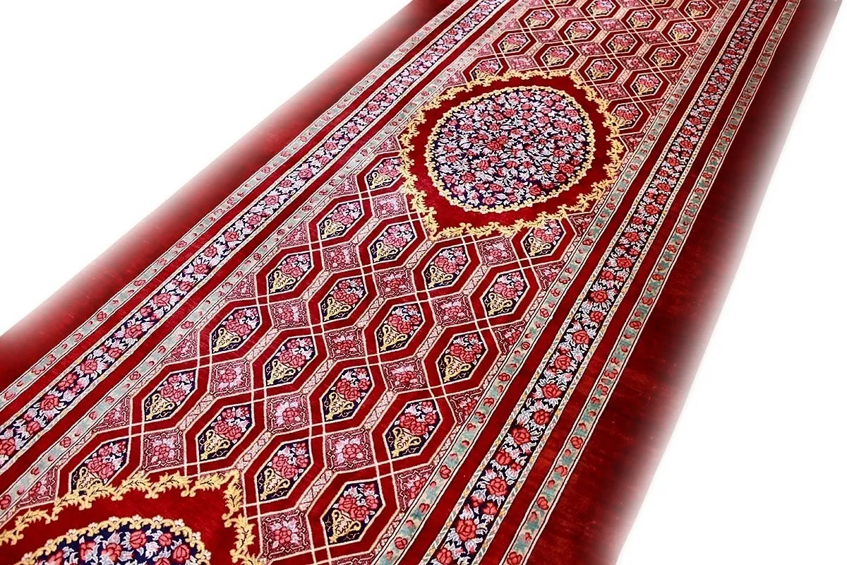 118092-15 Hand-Knotted Silk Qom Persian Rug, 308 × 80 cm