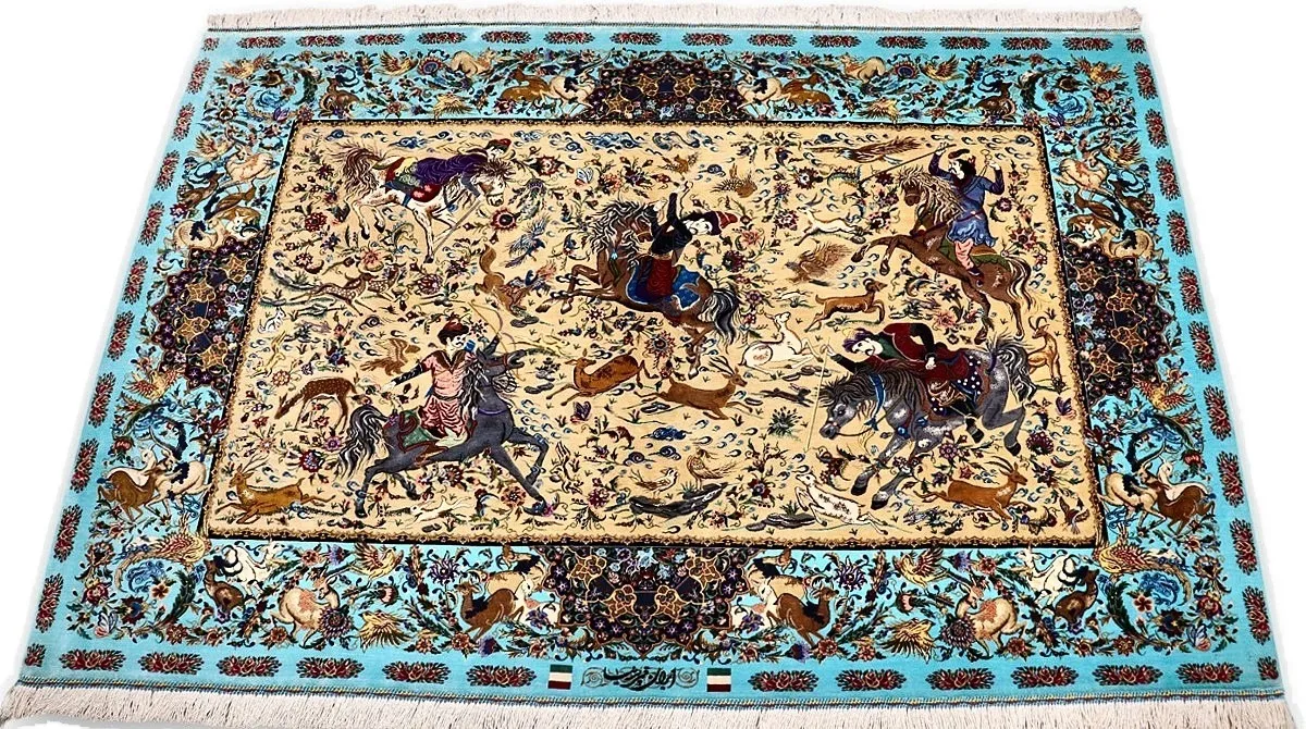 Qom Persian Rug — hand-knotted, 197 × 131 cm, Silk