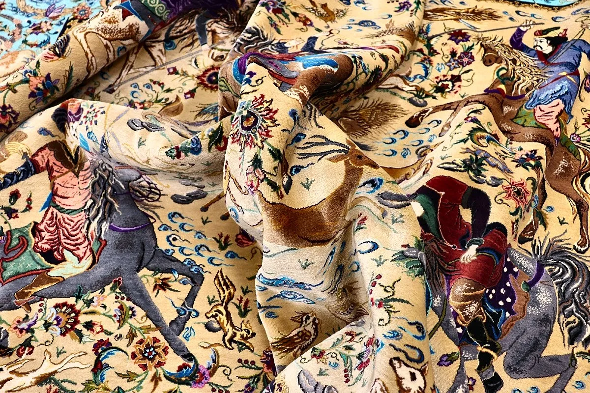 Qom Persian Rug — hand-knotted, 197 × 131 cm, Silk