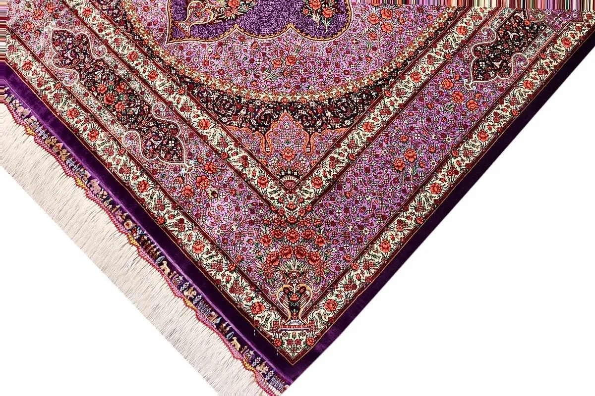 Hand-Knotted Silk Qom Persian Rug, 195 × 134 cm