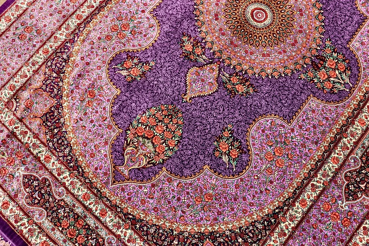 Hand-Knotted Silk Qom Persian Rug, 195 × 134 cm
