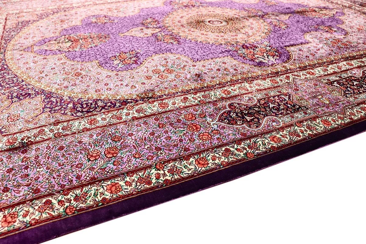 Hand-Knotted Silk Qom Persian Rug, 195 × 134 cm
