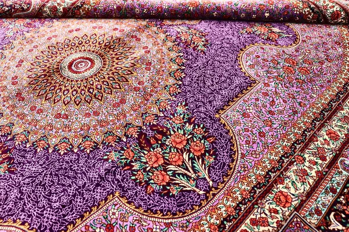 Hand-Knotted Silk Qom Persian Rug, 195 × 134 cm