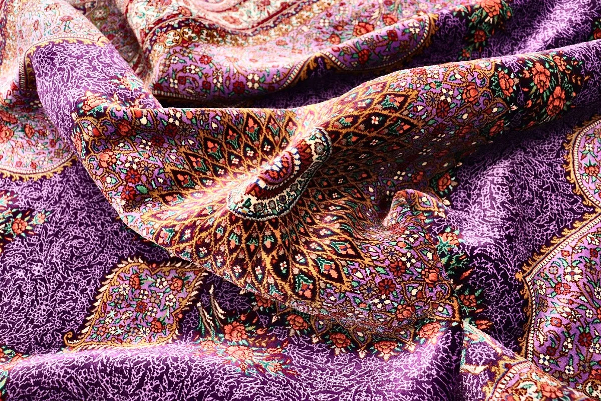 Hand-Knotted Silk Qom Persian Rug, 195 × 134 cm