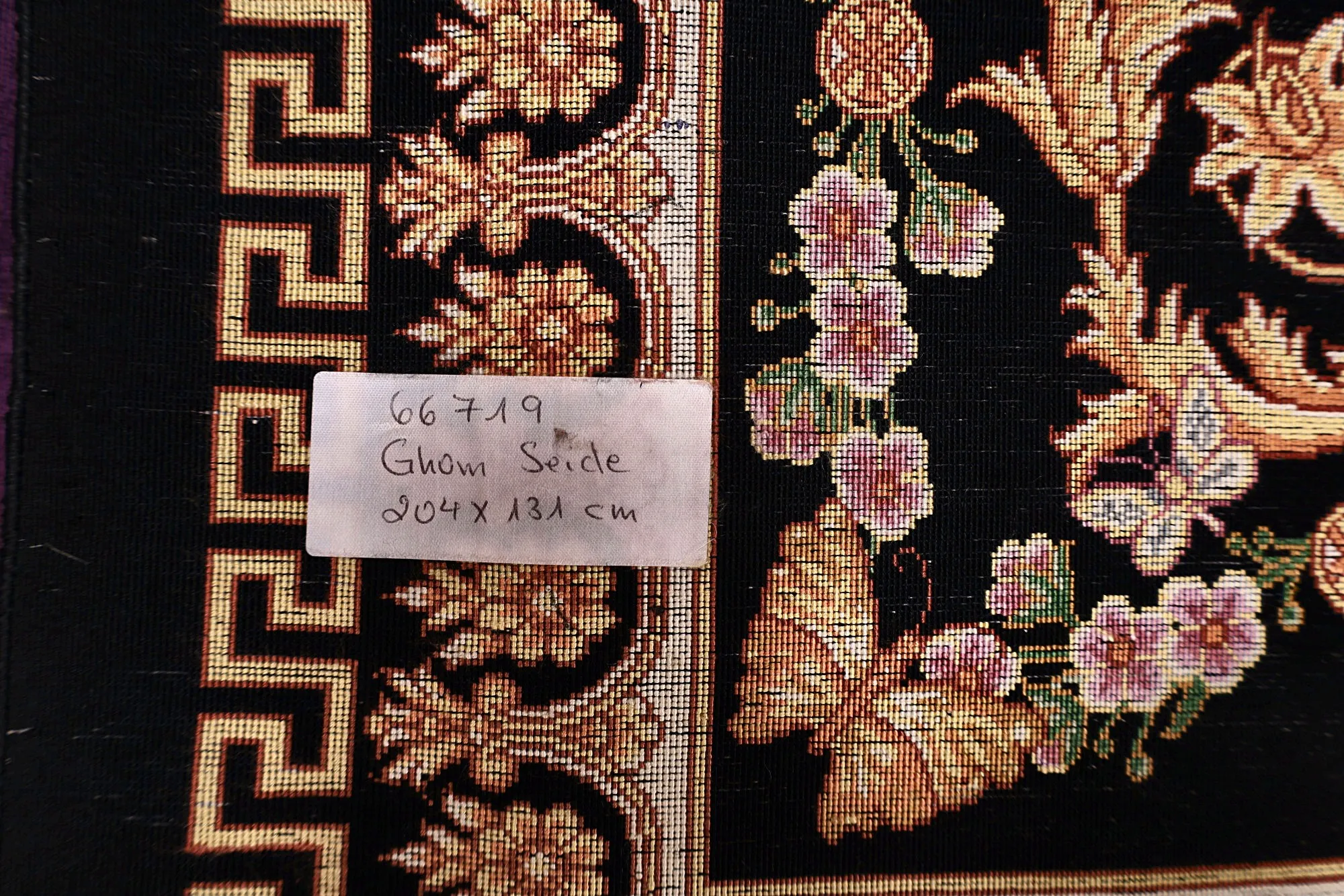 Hand-Knotted Silk Qom Persian Rug, 204 × 131 cm