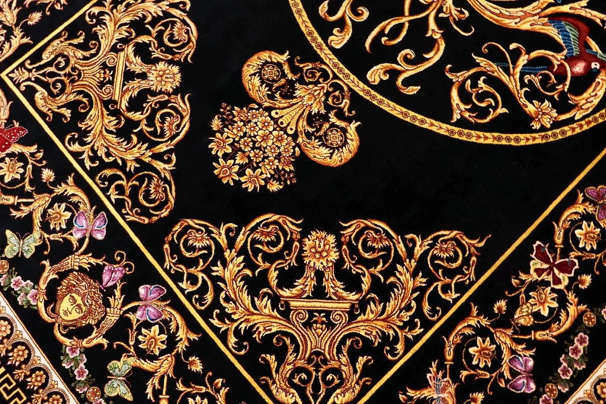 Hand-Knotted Silk Qom Persian Rug, 204 × 131 cm