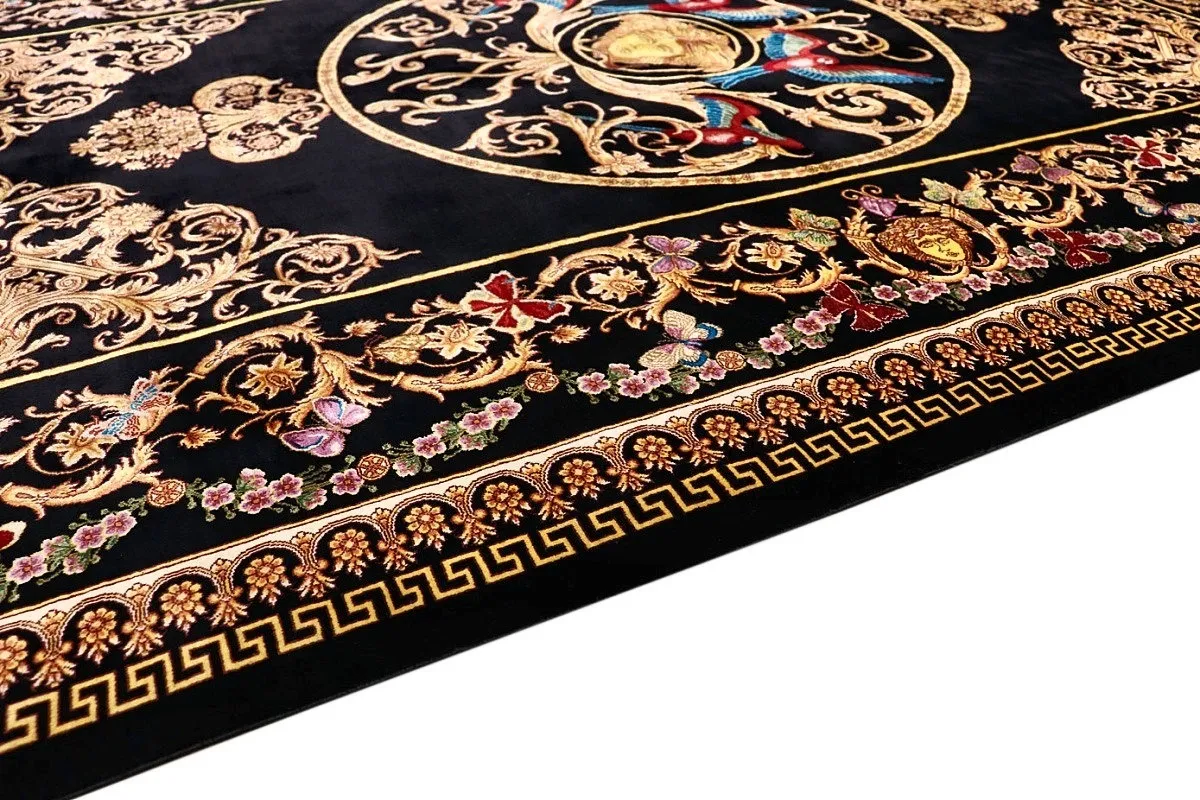 Hand-Knotted Silk Qom Persian Rug, 204 × 131 cm