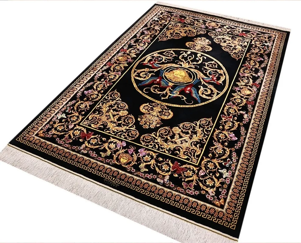 Hand-Knotted Silk Qom Persian Rug, 204 × 131 cm