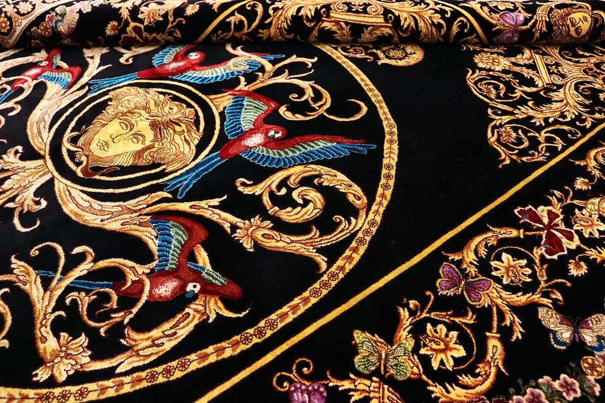 Hand-Knotted Silk Qom Persian Rug, 204 × 131 cm