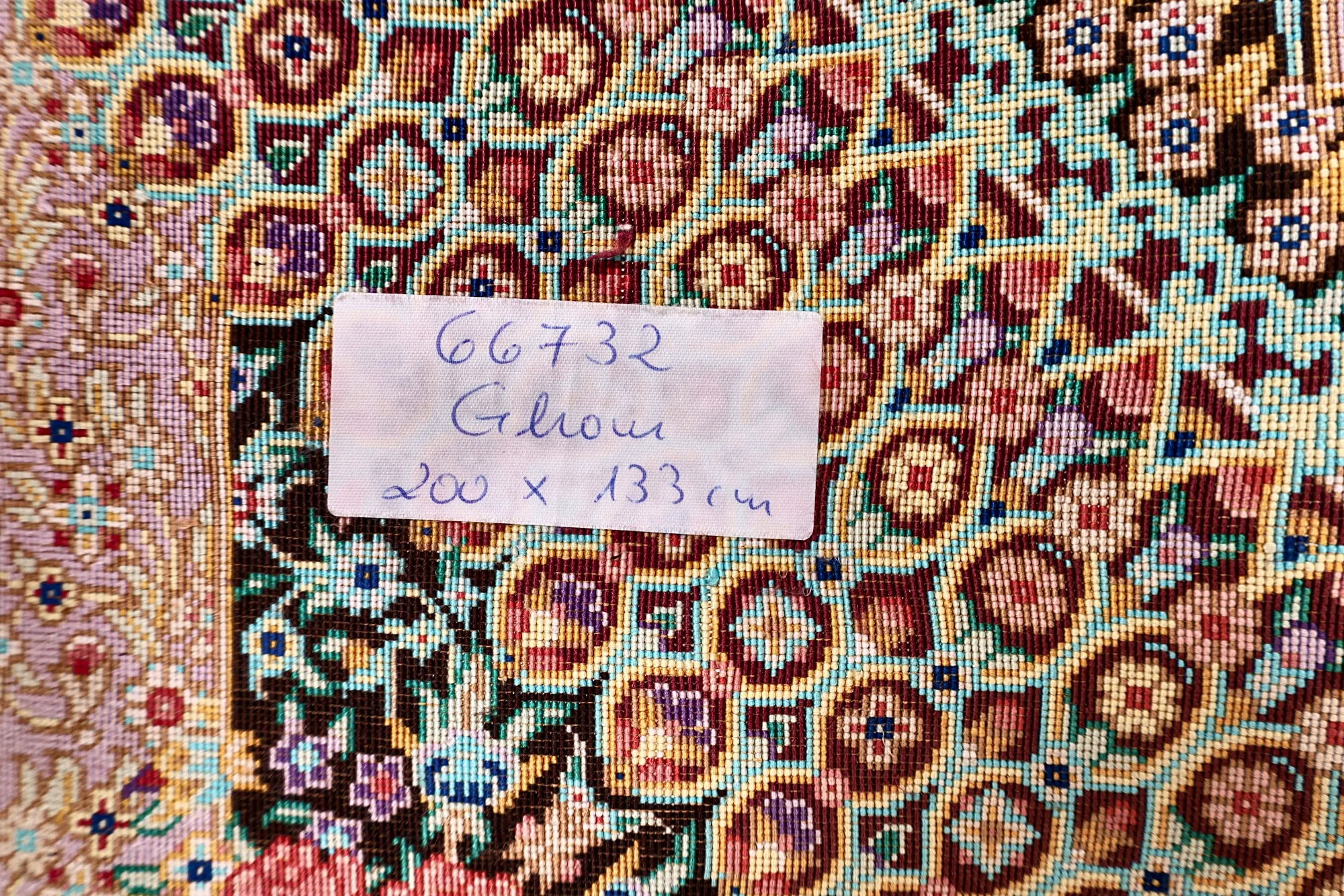 Qom Persian Rug — hand-knotted, 200 × 133 cm, Silk