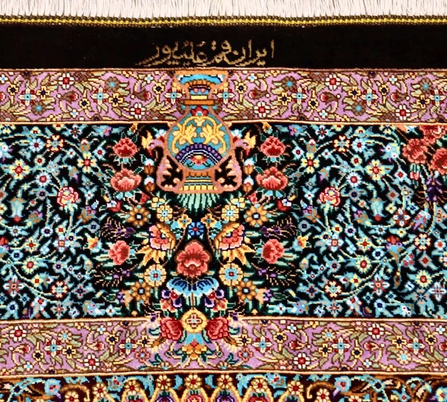 Qom Persian Rug — hand-knotted, 200 × 133 cm, Silk